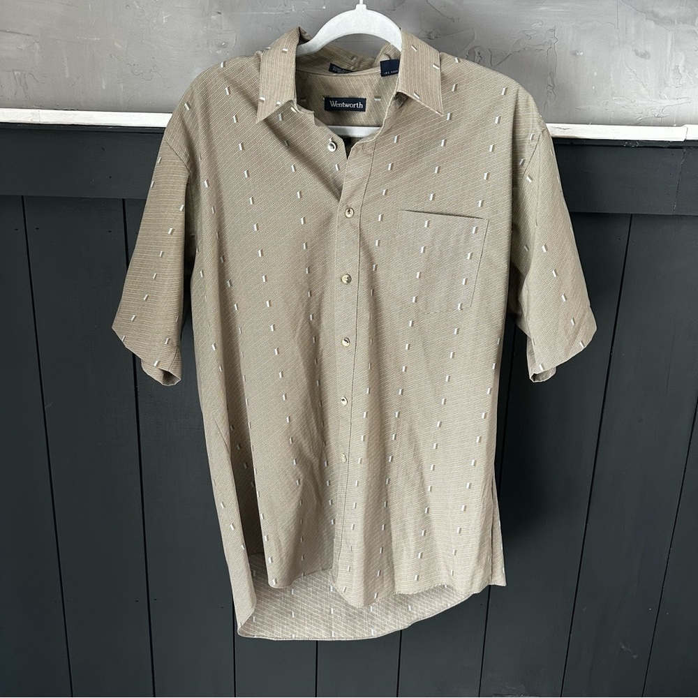 Wentworth Retro Print Button Up Shirt Size‎ Large Tan Vintage Look Casual Shirt